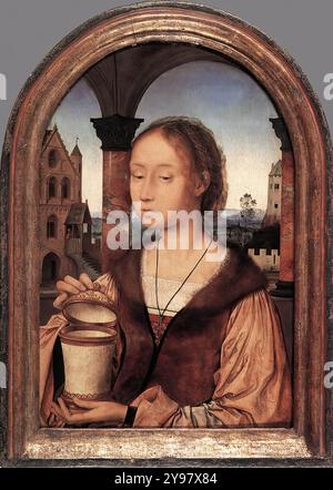 MASSYS, Quentin (* 1465/66, Leuven, d. 1530, Antwerpen) St Mary Magdalene - Öl auf Platte, 45 x 29 cm Koninklijk Museum voor Schone Kunsten, Antwerpen Quentin Massys war der erste große Künstler der aufstrebenden Antwerpener Schule im 16. Jahrhundert. In seiner raffinierten Heiligen Maria Magdalena vermittelt der Künstler sein ideal der weiblichen Schönheit meisterhaft. --- Schlüsselwörter: ----------------- Autor: MASSYS, Quentin Titel: St. Maria Magdalena Zeitlinie: 1451-1500 Schule: Flämische Form: Malerei Art: Religiös Stockfoto