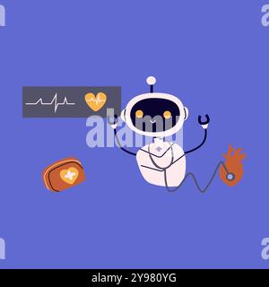 KI-Roboter im Gesundheitswesen, innovative Technologien für die Medizin - flache Illustration. Künstliche Intelligenz für das Gesundheitskonzept. Stock Vektor