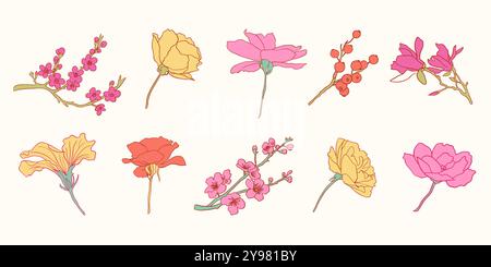 Blumen-Vektor-Illustration Set. Botanisches Blumendesign Stock Vektor