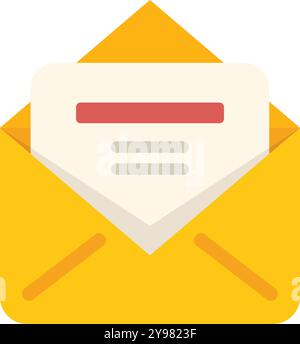 Gelber offener Umschlag mit einem Buchstaben mit roter Betreffzeile für das Kommunikationskonzept Stock Vektor