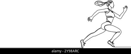 Durchgehende einzeilige Zeichnung des weiblichen Sprinters, Linie Art Vektor Illustration Stock Vektor