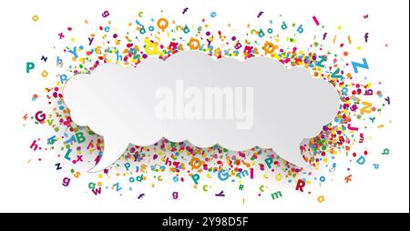 Speech Bubble Cloud Farbige Buchstaben Banner Speech Bubble Cloud mit farbigen Buchstaben auf dem Hintergrund. Stockfoto