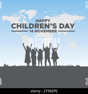 Happy Childrens Day, 14 November, Grußkarte, Stock Illustration, Vektorgrafik Childrens Day, Happy Childrens Day editierbare Vorlage. Stock Vektor