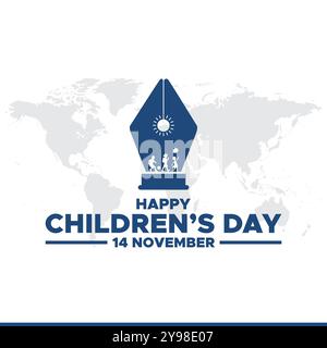 Happy Childrens Day, 14 November, Grußkarte, Stock Illustration, Vektorgrafik Childrens Day, Happy Childrens Day editierbare Vorlage. Stock Vektor