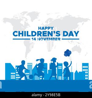 Happy Childrens Day, 14 November, Grußkarte, Stock Illustration, Vektorgrafik Childrens Day, Happy Childrens Day editierbare Vorlage. Stock Vektor