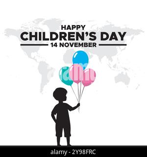 Happy Childrens Day, 14 November, Grußkarte, Stock Illustration, Vektorgrafik Childrens Day, Happy Childrens Day editierbare Vorlage. Stock Vektor