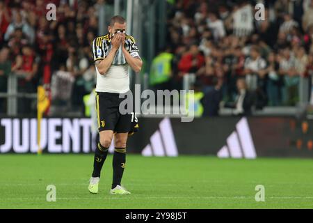 Torino, Italien. Mai 2023. Foto Tano Pecoraro/LaPresse 28 Maggio 2023 - Turin, Italia Sport, CalcioJuventus vs Mailand - Campionato italiano di calcio Serie A TIM 2022/2023 - Allianz StadiumNella foto: Delusione bonucciFoto Tano Pecoraro/LaPresse 28. Mai 2023 - Turin, Italien Sport, Fußball Juventus vs Mailand - italienische Serie A Fußball Meisterschaft 2022/2023 - Allianz StadiumIn dem Foto: Bonucci Alamy News Stockfoto