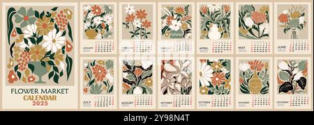 Blumenkalender-Vorlage für 2025 Vektorgrafiken Stock Vektor