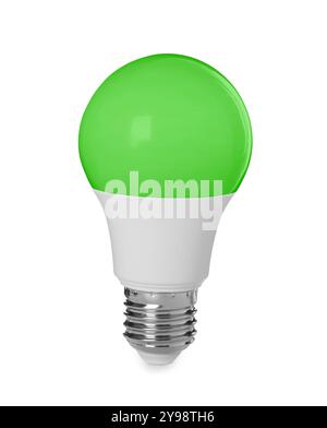 Eine grüne Glühlampe isoliert auf weiß Stockfoto