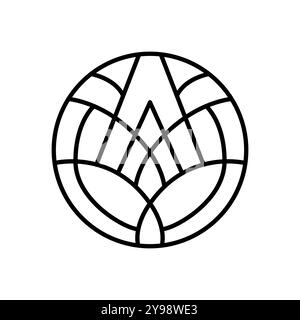 Logooptik mit rundem Blumenmuster. Emblem-Pflanze im kreisförmigen linearen Stil. Abstrakte Vektor-Abzeichen für Design von Naturprodukten, Blumenladen, Kosmetik Stock Vektor