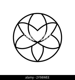 Einfache Lotosblume mit runder Linie. Emblem-Pflanze im kreisförmigen linearen Stil. Abstrakte Vektor-Abzeichen für Design von natürlichen Produkten, Blumengeschäft Stock Vektor