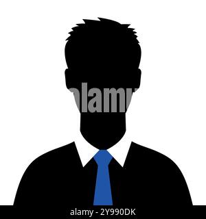 Abstrakte Herrensilhouette in blauer Krawatte. Dunkle männliche Silhouette in Krawatte isoliert auf weißem Hintergrund. Vektorabbildung Stock Vektor