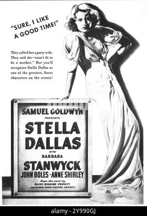 1937 Stella Dallas Filmplakat - Drama nach dem Roman von Olive Higgins Prouty; Regie: König Vidor. Mit Barbara Stanwyck Stockfoto