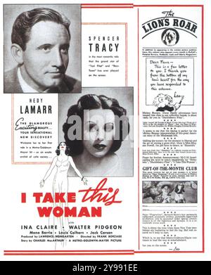 1939 I Take This Woman Filmplakat - ein US-amerikanisches Drama von W. S. Van Dyke aus dem Jahr 1940 mit Spencer Tracy und Hedy Lamarr. MGM Stockfoto