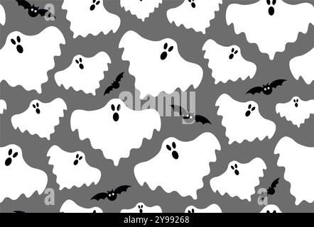 Hintergrunddesign mit Geistermuster. Hintergrunddesign für halloween-Feier. Niedliche Geisterillustration Stock Vektor