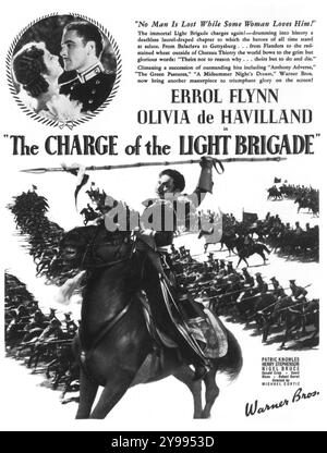 1936 das Filmposter The Charge of the Light Brigade. Regie: Michael Curtiz mit Errol Flynn und Olivia de Havilland. Warner Bros Stockfoto