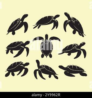 Silhouette Set aus Schildkröte Stock Vektor