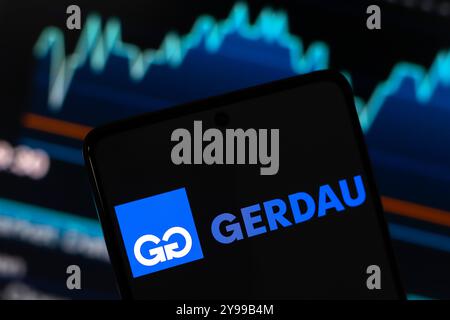 September 2024, Paraguay. In dieser Abbildung wird das Gerdau-Logo auf einem Smartphone-Bildschirm angezeigt Stockfoto
