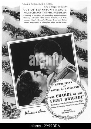 1936 das Filmposter The Charge of the Light Brigade. Warner Bros. Mit Errol Flynn und Olivia de Havilland, Regie: Michael Curtiz Stockfoto