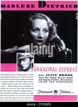 1932 Shanghai Express Filmplakat - US-amerikanischer Pre-Code-Film von Josef von Sternberg, mit Marlene Dietrich; Paramount Pictures Stockfoto