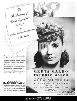 1935 MGM's Anna Karenina Filmverfilmung des Romans Leo Tolstoi aus dem Jahr 1877. Dir Clarence Brown.; mit Greta Garbo, Fredric March Stockfoto