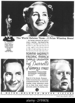 1934 Poster „The Barretts of Wimpole Street“ – Filmdrama von Sidney Franklin mit Norma Shearer, Frederick March und Charles Laughton Stockfoto