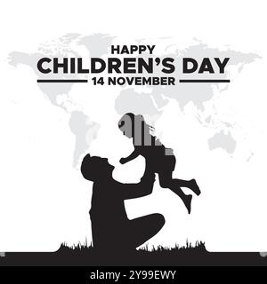 Happy Childrens Day, 14 November, Grußkarte, Stock Illustration, Vektorgrafik Childrens Day, Happy Childrens Day editierbare Vorlage. Stock Vektor