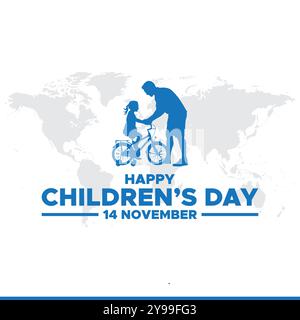 Happy Childrens Day, 14 November, Grußkarte, Stock Illustration, Vektorgrafik Childrens Day, Happy Childrens Day editierbare Vorlage. Stock Vektor