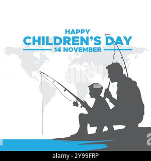 Happy Childrens Day, 14 November, Grußkarte, Stock Illustration, Vektorgrafik Childrens Day, Happy Childrens Day editierbare Vorlage. Stock Vektor