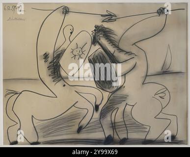 Pablo Picasso (Pablo Ruiz Picasso) (1881-1973). Spanischer Maler. Kampf der Zentauren VI, 1959. Kohle auf Papier. Moderne Kunstgalerie. Mailand. Italien. Stockfoto