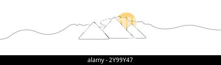 Einzeiliger Hintergrund des Symbols Pyramiden. Berge-Symbol. Durchgehende Kontur eines Gebirgssymbols. Stock Vektor