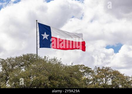 Lockhart, Texas, Usa. Die texanische Staatsflagge weht im Wind. Stockfoto