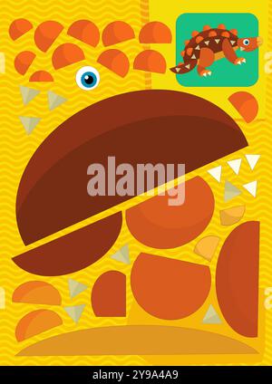 Zeichentrickszene mit Charakter Puzzle Ausschnitt pädagogische Übung Handarbeit mit Schere Tier Dinosaurus dino ankylosaurus Illustration für Kinder cu Stockfoto