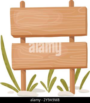Hölzerne Schildertafel. Zeichentrickfilm rustikale Holzfahne, Pfadfinderplanke Plakatwand, hölzerne Zeichen flache Vektor-Illustration. Holzschilder auf weißem Hintergrund Stock Vektor