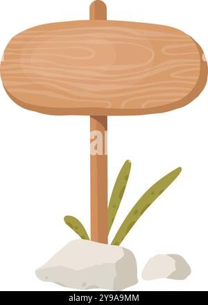 Hölzerne Schildertafel. Zeichentrickfilm rustikale Holzfahne, Pfadfinderplanke Plakatwand, hölzerne Zeichen flache Vektor-Illustration. Holzschilder auf weißem Hintergrund Stock Vektor