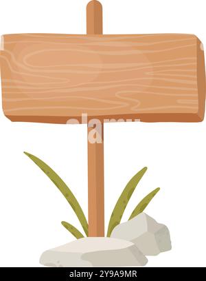 Hölzerne Schildertafel. Zeichentrickfilm rustikale Holzfahne, Pfadfinderplanke Plakatwand, hölzerne Zeichen flache Vektor-Illustration. Holzschilder auf weißem Hintergrund Stock Vektor
