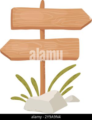 Hölzerne Schildertafel. Zeichentrickfilm rustikale Holzfahne, Pfadfinderplanke Plakatwand, hölzerne Zeichen flache Vektor-Illustration. Holzschilder auf weißem Hintergrund Stock Vektor