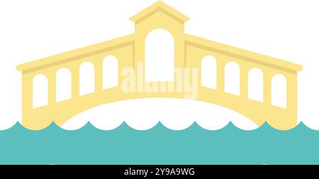 Minimalistische Illustration mit einer klassischen venezianischen Brücke, die sich über blauem Wasser erhebt Stock Vektor