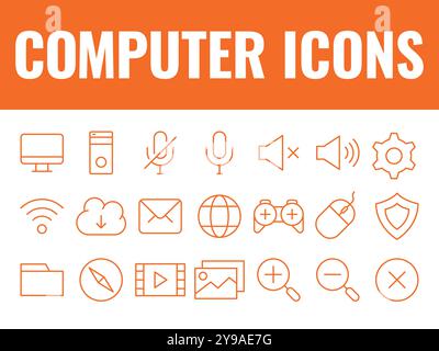 Computersymbole legen den Vektor fest. Vektor der Computersymbole. Abbildungen der pc-Symbole. Desktop-Symbole Stock Vektor