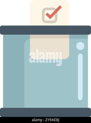 Transparente Wahlurne, die eine Stimmurkunde auf Papier akzeptiert, auf der eine Abstimmung steht Stock Vektor