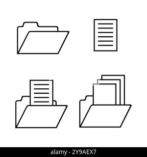 Ordner- und Dokumentsymbole. Einfacher Umrissstil. Dateiverwaltungssymbole. Minimaler Vektorsatz reinigen. Stock Vektor