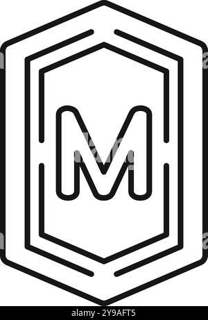 Einfaches, fettgedrucktes Strichbild des Buchstabens m, eingeschlossen in einem dreifachen Sechseck Stock Vektor