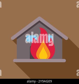 Das Cartoon-Haus brennt mit großen Flammen durch das Fenster Stock Vektor