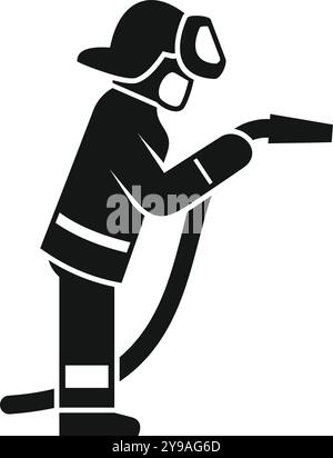 Feuerwehrmann mit Schutzanzug und Helm, der einen Feuerwehrschlauch hält Stock Vektor