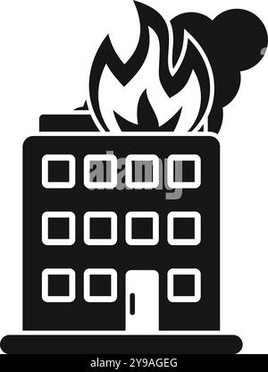 Schwarze Silhouette eines großen Stadtgebäudes, das von Flammen und Rauch aus dem Dach brennt Stock Vektor
