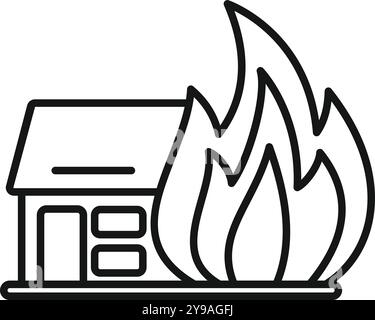 Große Flammen umhüllen ein Familienhaus in dieser Zeile Symbol über Hausbrände Stock Vektor