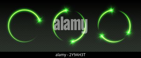 Leuchtend rot aufleuchtende Sternkreise mit Funkeln, Lichtrahmen, Sterne in kreisförmiger Bewegung, abstrakte leuchtende Ringe Stock Vektor