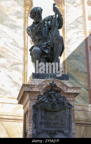 Matthias Klotz, Geigenbauer, Skulptur, Denkmal, Mittenwald, Werdenfelser Land, Oberbayern, Bayern, Deutschland, Europa Stockfoto