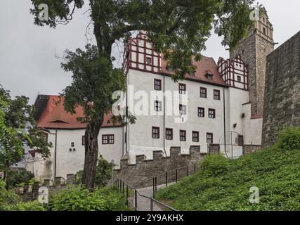 Schloss Bernburg ? Das Schloss im Tal Saal. Die Burg existierte auf diesem Sitz, möglicherweise schon im 11. Jahrhundert, dennoch als Berneburch? Es sind Männer Stockfoto