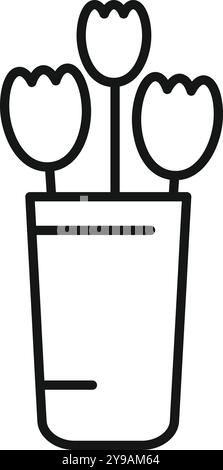 Einfache Strichsymbol aus drei Tulpen in einer Vase, perfekt für minimalistische Designs im Zusammenhang mit Frühling, Natur oder Wohnkultur Stock Vektor